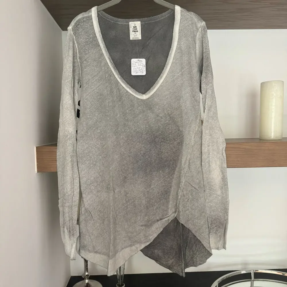 Free People We The Free Long Beach Tee in Acid Wash Grey
